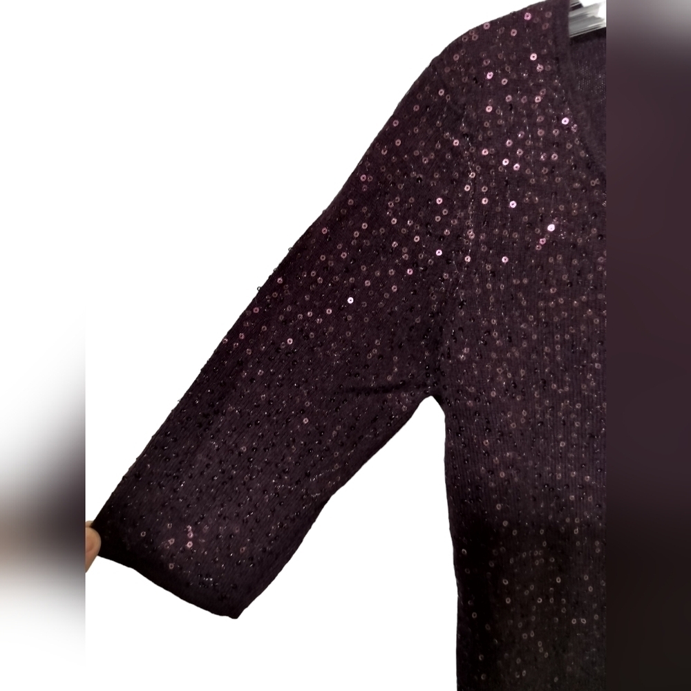 2455)Neiman Marcus the Cashmere Collection Purple Sequin Pullover Sweater Size S - Picture 2 of 8